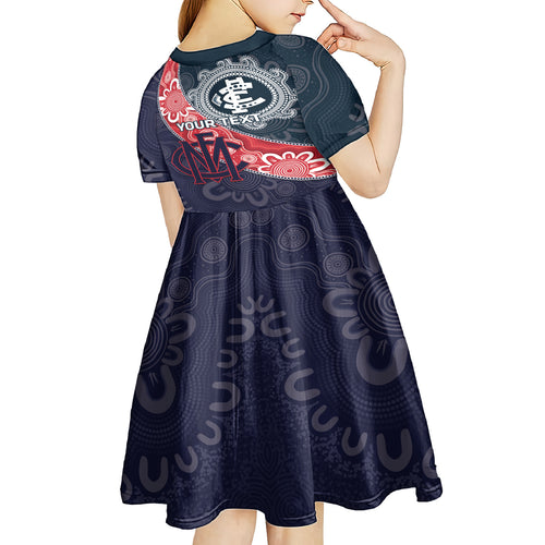 Personalised Demons And Blues Football Kid Short Sleeve Dress Aboriginal Art