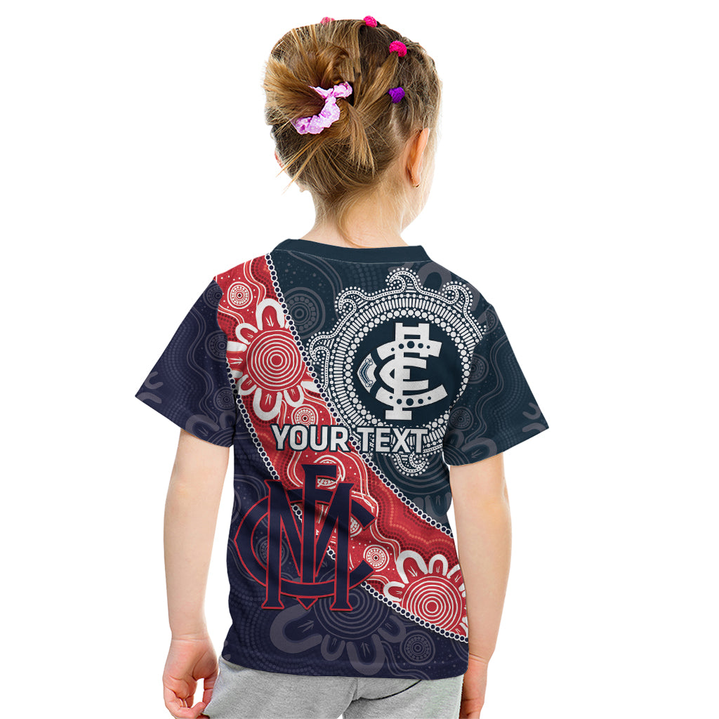 Personalised Demons And Blues Football Kid T Shirt Aboriginal Art