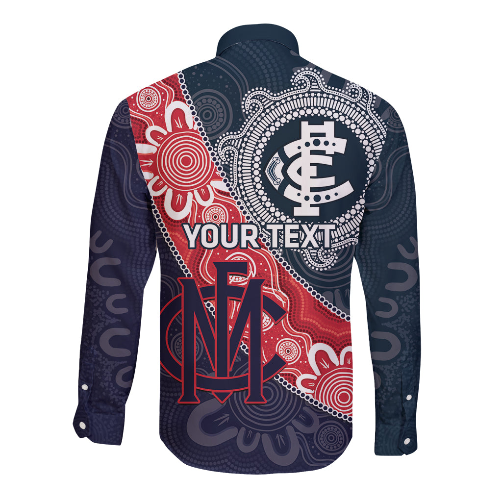 Personalised Demons And Blues Football Long Sleeve Button Shirt Aboriginal Art