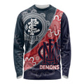 Personalised Demons And Blues Football Long Sleeve Shirt Aboriginal Art