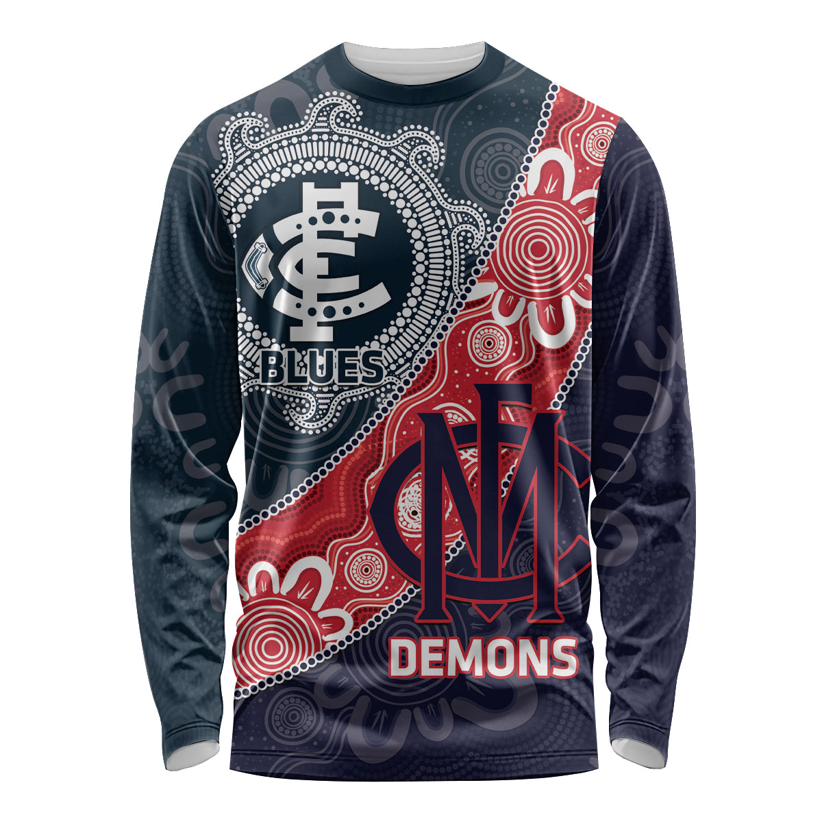 Personalised Demons And Blues Football Long Sleeve Shirt Aboriginal Art