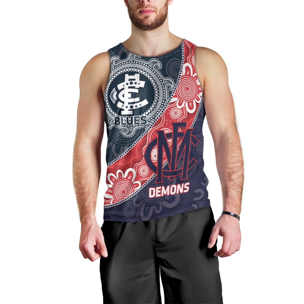 Personalised Demons And Blues Football Men Tank Top Aboriginal Art