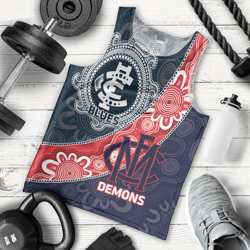 Personalised Demons And Blues Football Men Tank Top Aboriginal Art