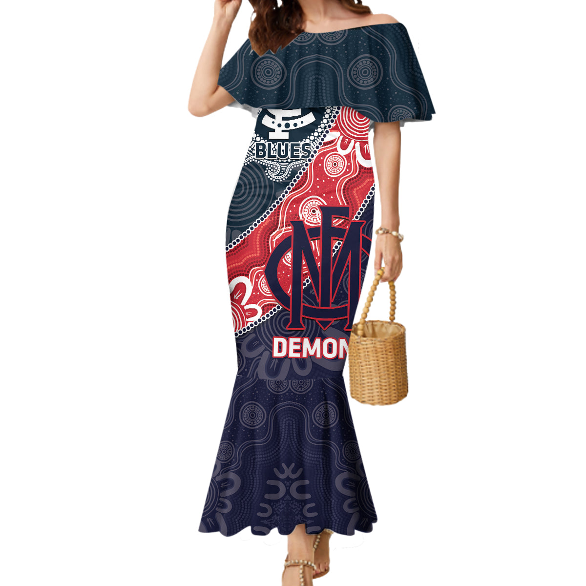Personalised Demons And Blues Football Mermaid Dress Aboriginal Art