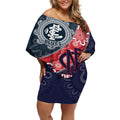 Personalised Demons And Blues Football Off Shoulder Short Dress Aboriginal Art