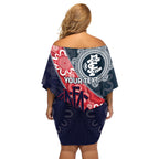 Personalised Demons And Blues Football Off Shoulder Short Dress Aboriginal Art