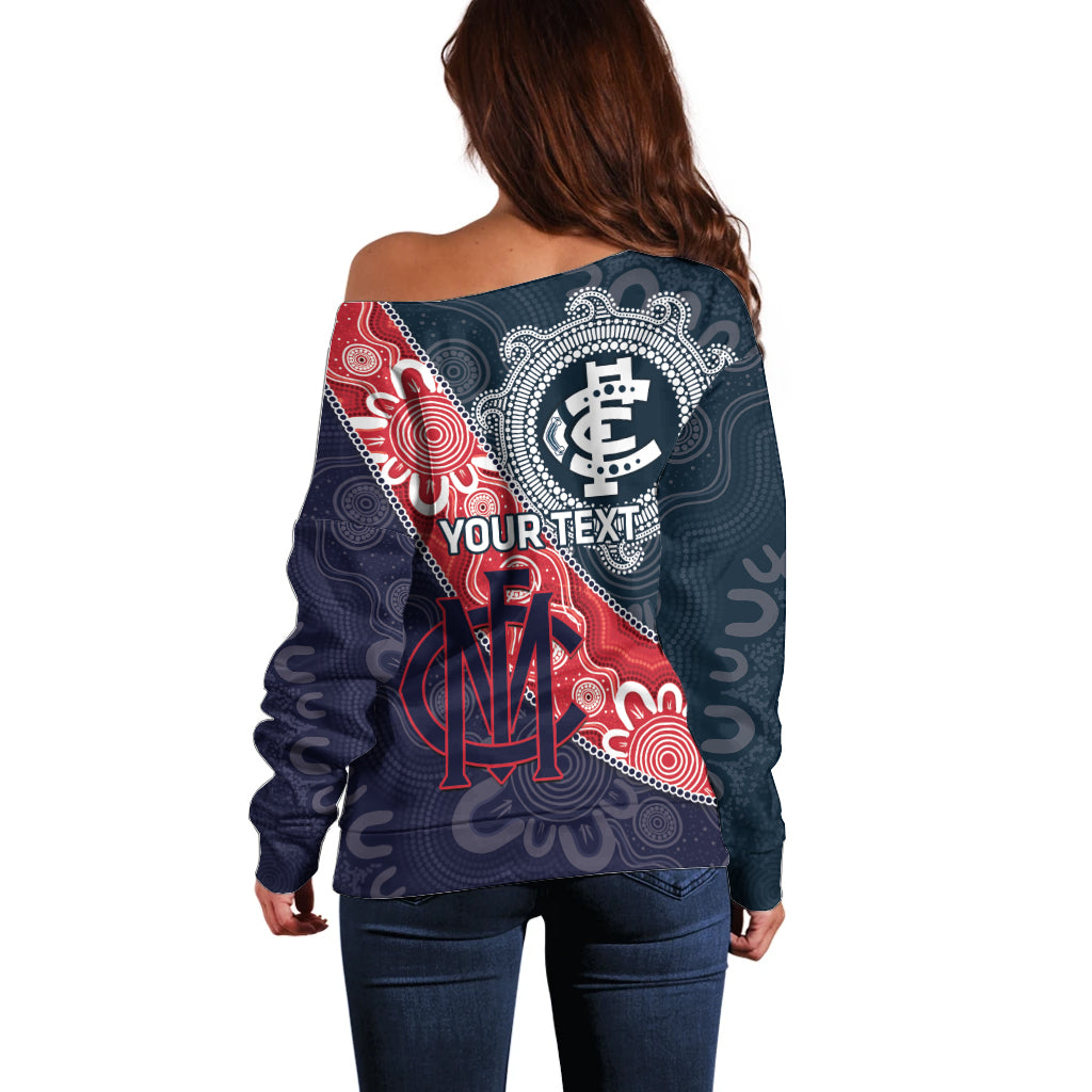 Personalised Demons And Blues Football Off Shoulder Sweater Aboriginal Art