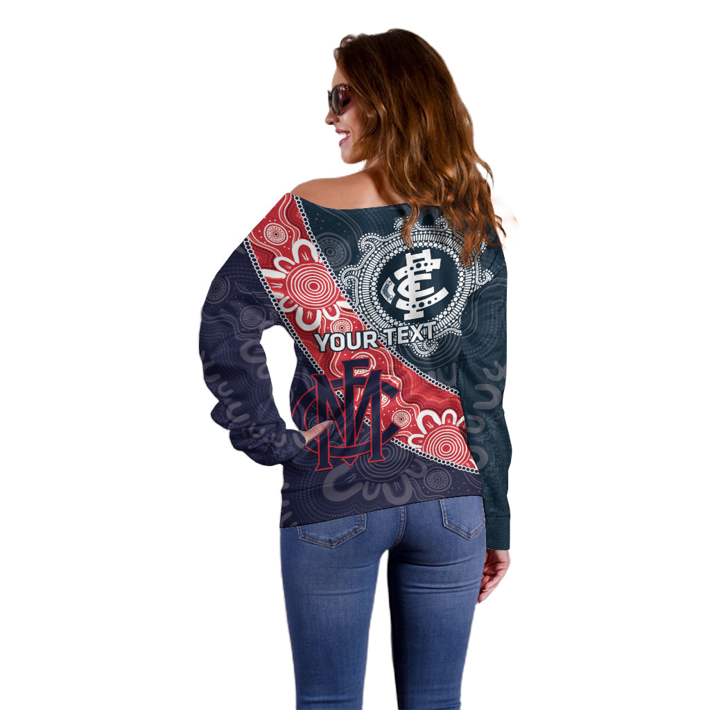 Personalised Demons And Blues Football Off Shoulder Sweater Aboriginal Art