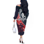 Personalised Demons And Blues Football Off The Shoulder Long Sleeve Dress Aboriginal Art