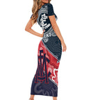 Personalised Demons And Blues Football Short Sleeve Bodycon Dress Aboriginal Art