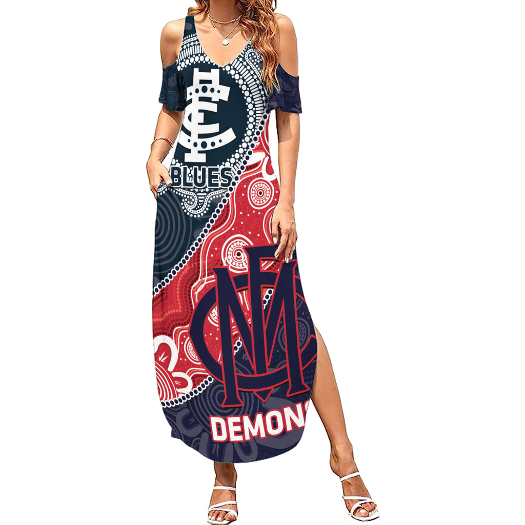 Personalised Demons And Blues Football Summer Maxi Dress Aboriginal Art