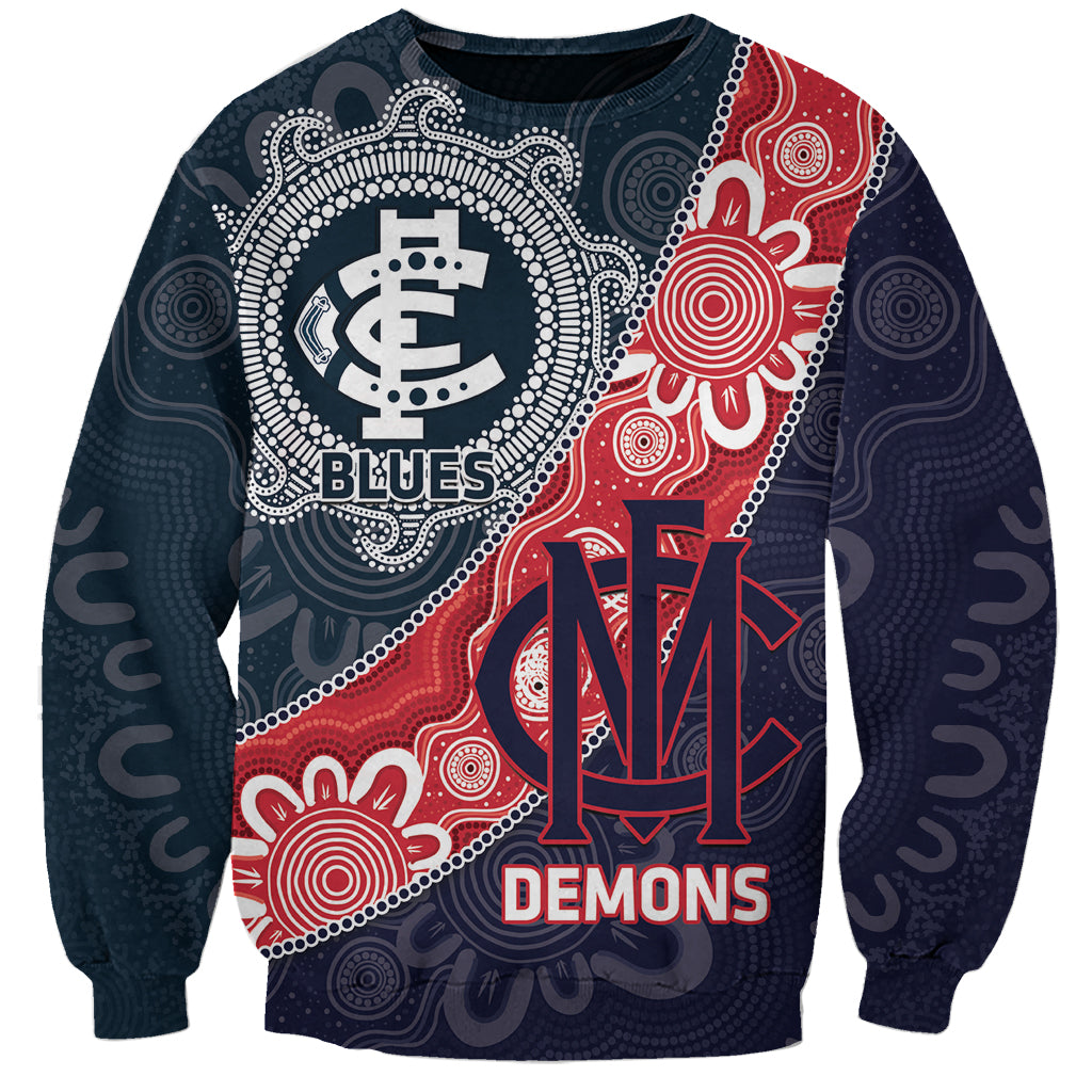 Personalised Demons And Blues Football Sweatshirt Aboriginal Art