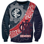 Personalised Demons And Blues Football Sweatshirt Aboriginal Art
