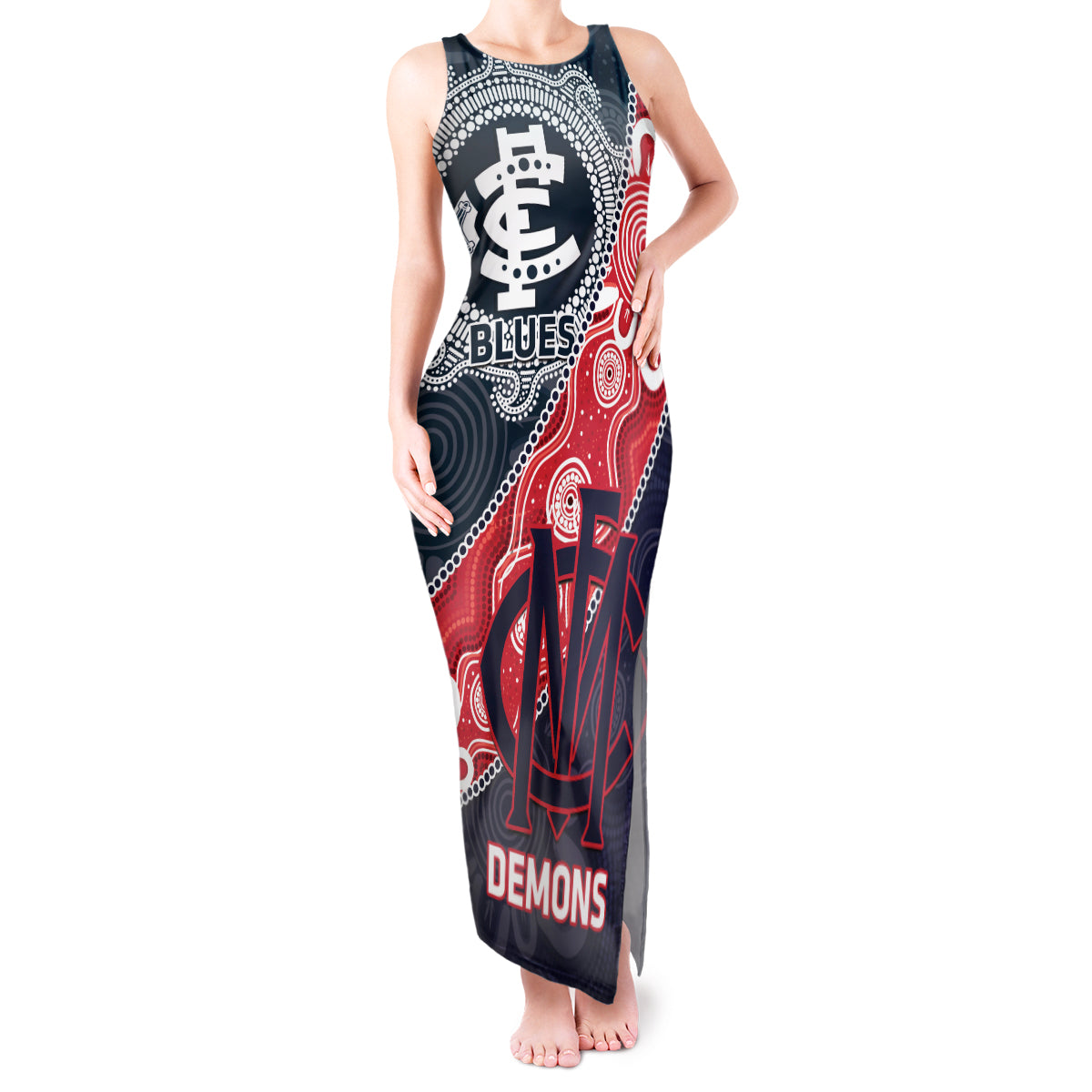 Personalised Demons And Blues Football Tank Maxi Dress Aboriginal Art