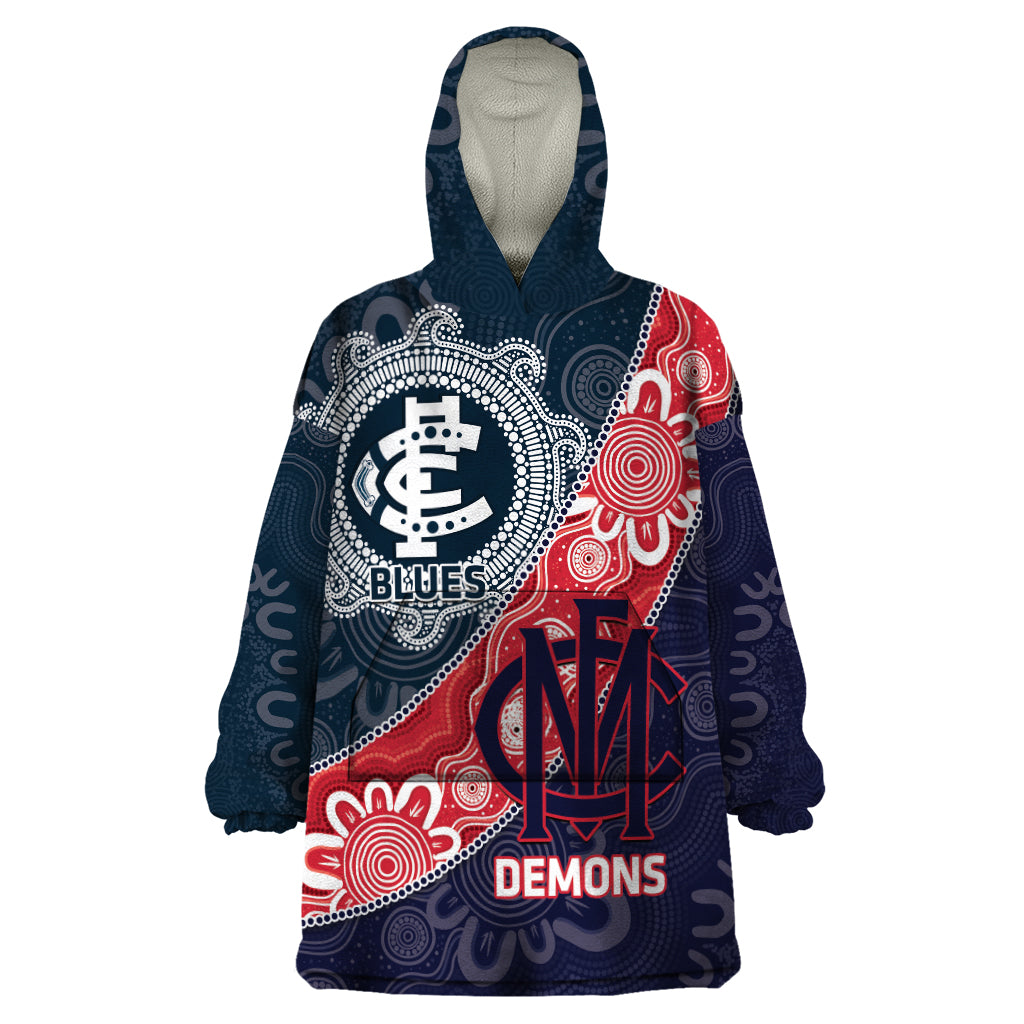 Personalised Demons And Blues Football Wearable Blanket Hoodie Aboriginal Art