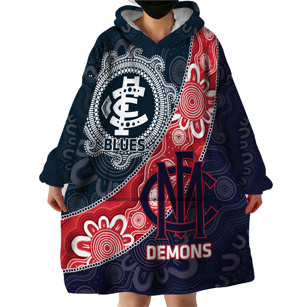 Personalised Demons And Blues Football Wearable Blanket Hoodie Aboriginal Art