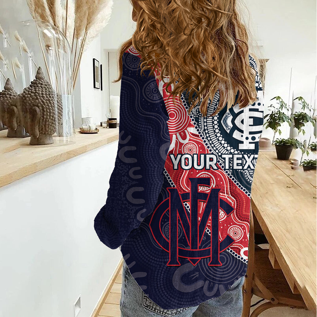 Personalised Demons And Blues Football Women Casual Shirt Aboriginal Art
