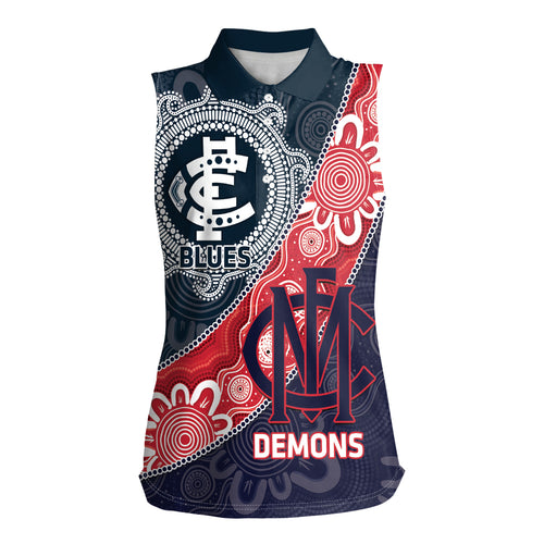 Personalised Demons And Blues Football Women Sleeveless Polo Shirt Aboriginal Art