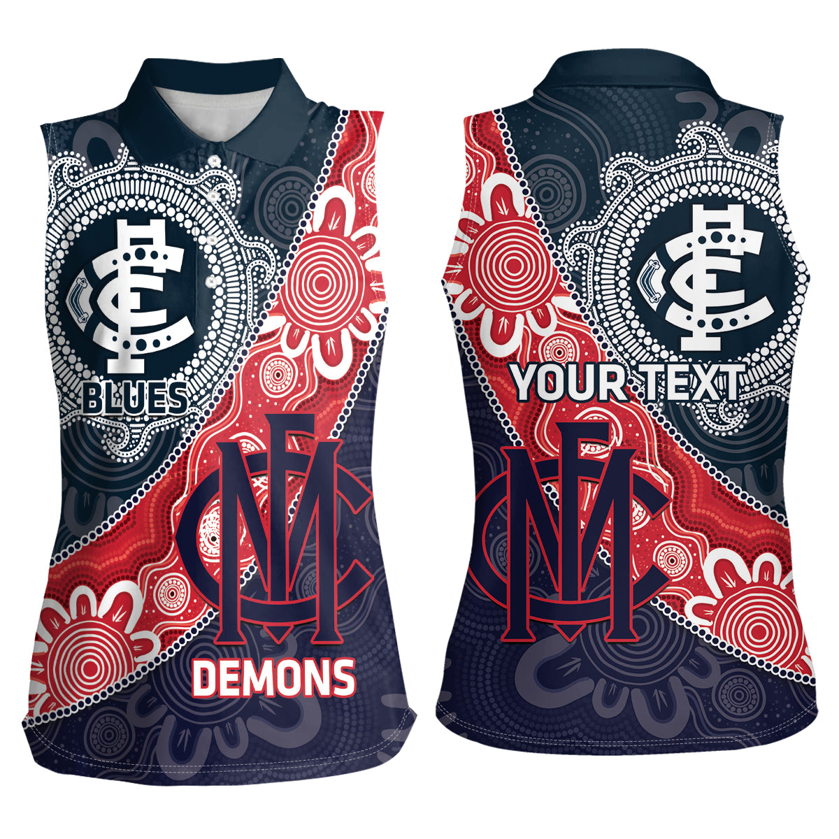 Personalised Demons And Blues Football Women Sleeveless Polo Shirt Aboriginal Art