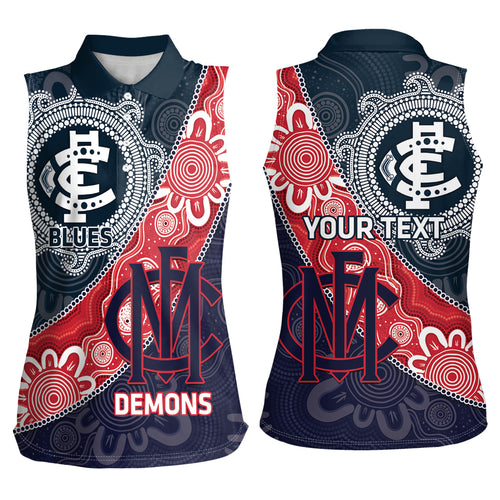 Personalised Demons And Blues Football Women Sleeveless Polo Shirt Aboriginal Art