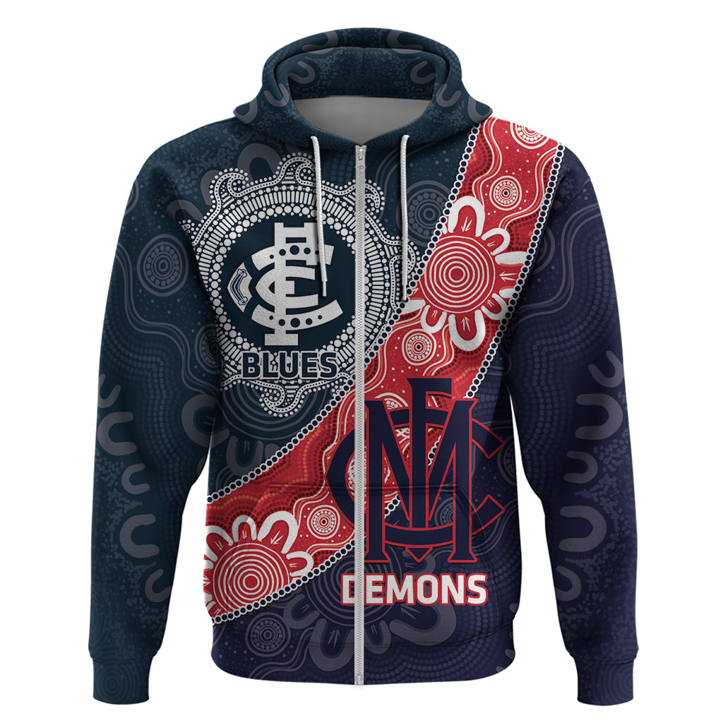 Personalised Demons And Blues Football Zip Hoodie Aboriginal Art
