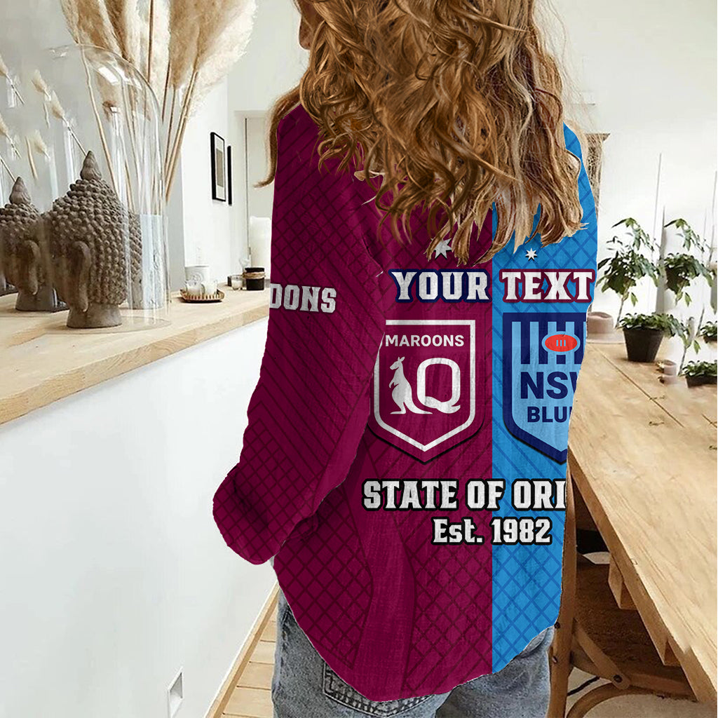 Personalised QLD Maroons And NSW Blues Rugby Women Casual Shirt Sporty Version 2023 LT14
