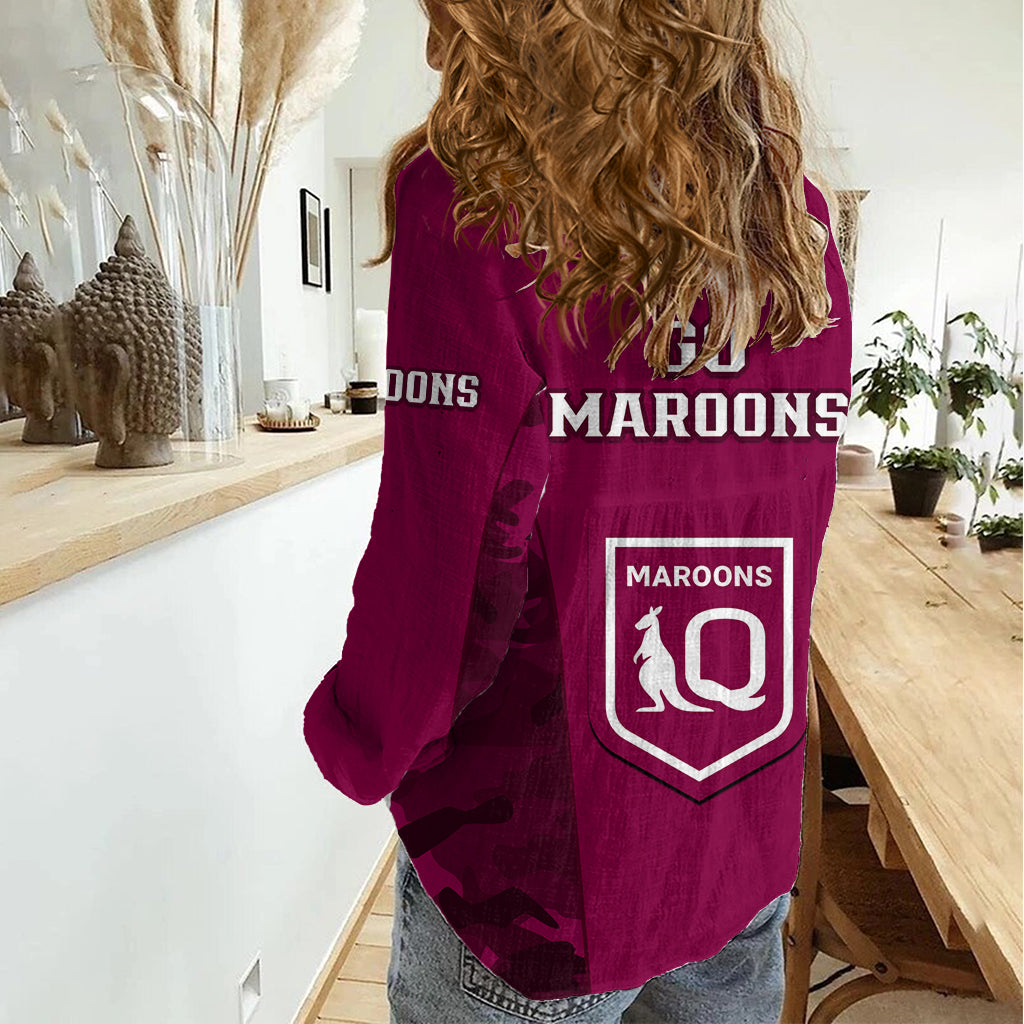 QLD Rugby Women Casual Shirt Go Maroons Camouflage Sporty Style LT14