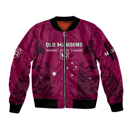 personalised-qld-rugby-sleeve-zip-bomber-jacket-go-maroons-camouflage-sporty-style