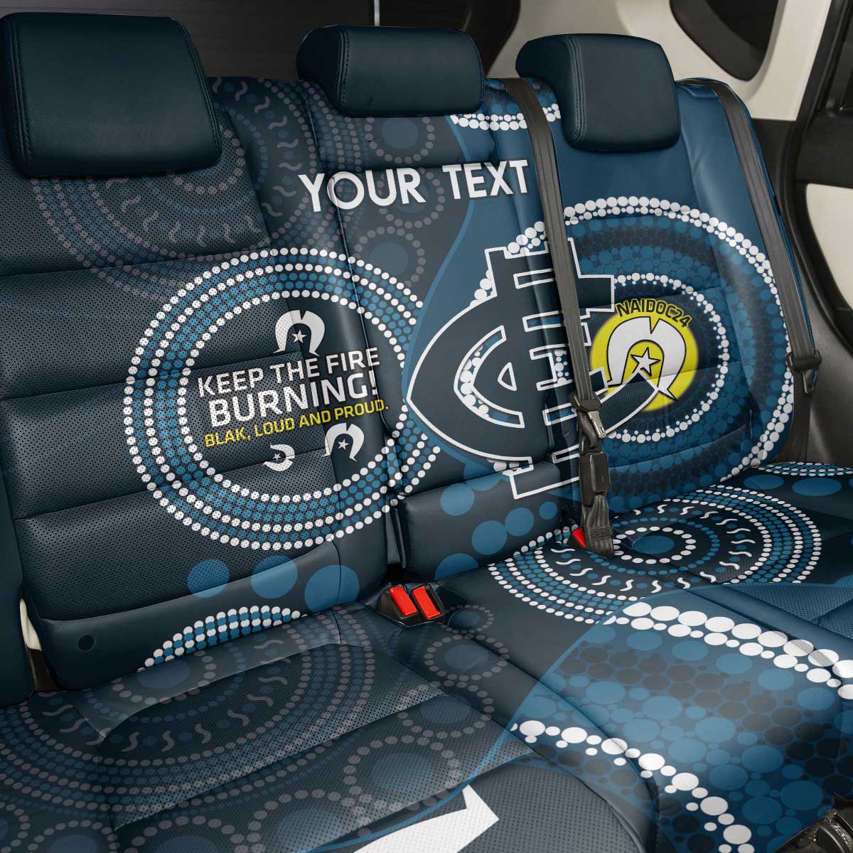 Custom AFL Carlton NAIDOC Week Back Car Seat Cover Keep The Fire Burning Indigenous Art
