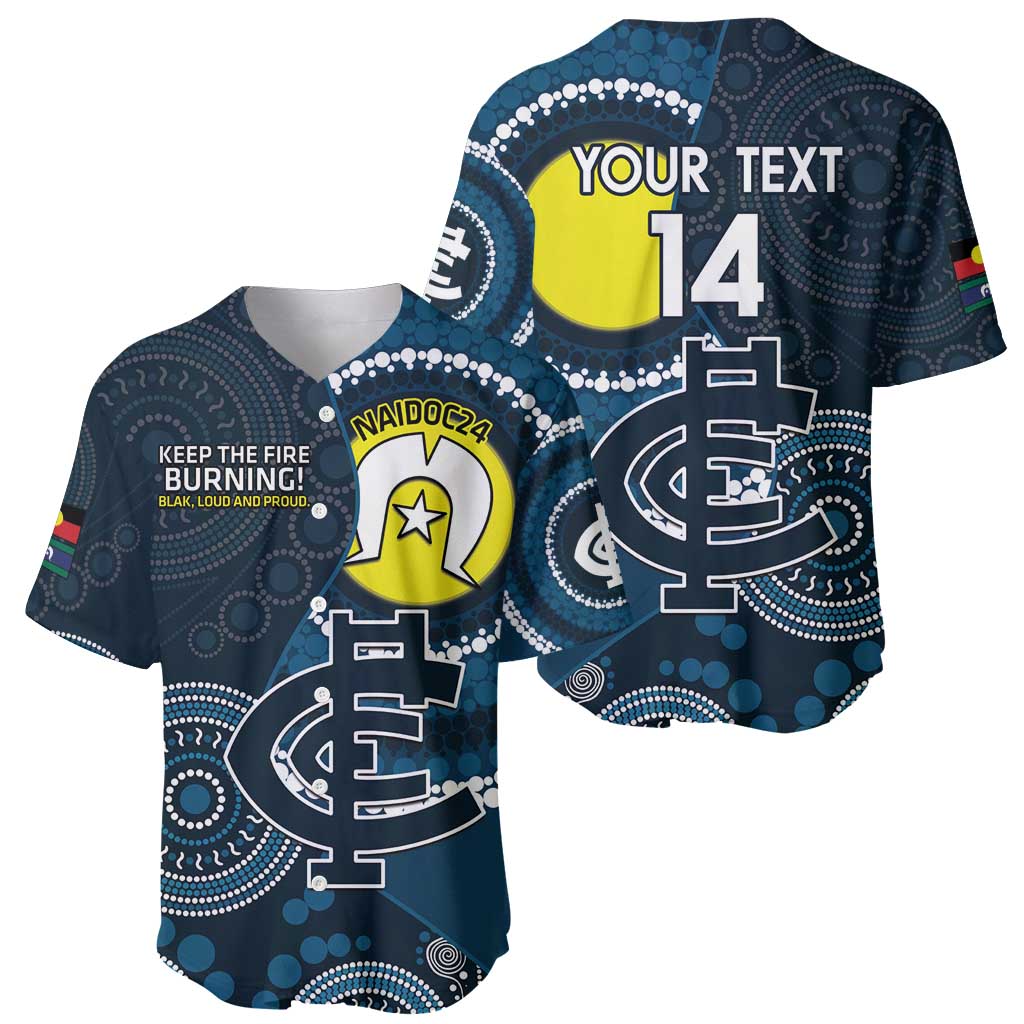 Custom AFL Carlton NAIDOC Week Baseball Jersey Keep The Fire Burning Indigenous Art