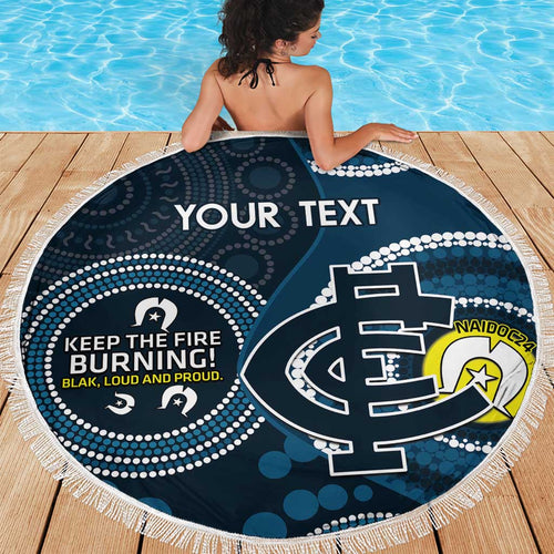Custom AFL Carlton NAIDOC Week Beach Blanket Keep The Fire Burning Indigenous Art