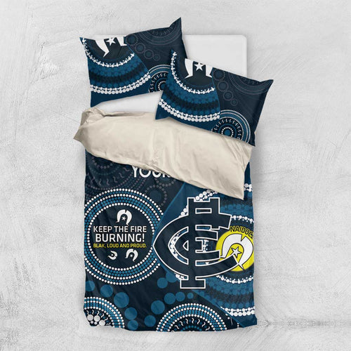 Custom AFL Carlton NAIDOC Week Bedding Set Keep The Fire Burning Indigenous Art