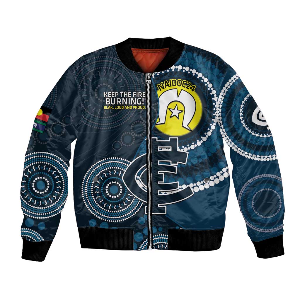 Custom AFL Carlton NAIDOC Week Bomber Jacket Keep The Fire Burning Indigenous Art
