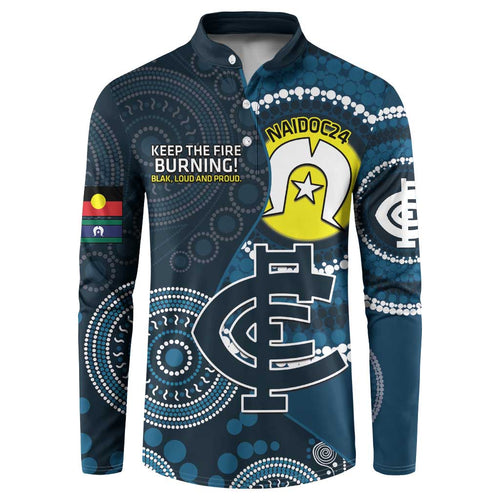Custom AFL Carlton NAIDOC Week Button Sweatshirt Keep The Fire Burning Indigenous Art