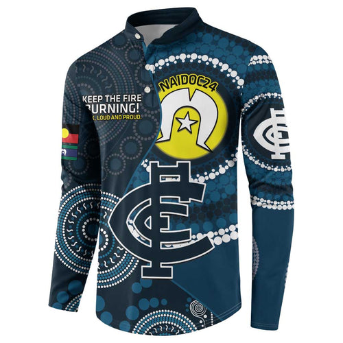 Custom AFL Carlton NAIDOC Week Button Sweatshirt Keep The Fire Burning Indigenous Art