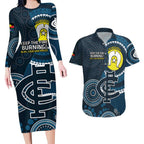 Custom AFL Carlton NAIDOC Week Couples Matching Long Sleeve Bodycon Dress and Hawaiian Shirt Keep The Fire Burning Indigenous Art