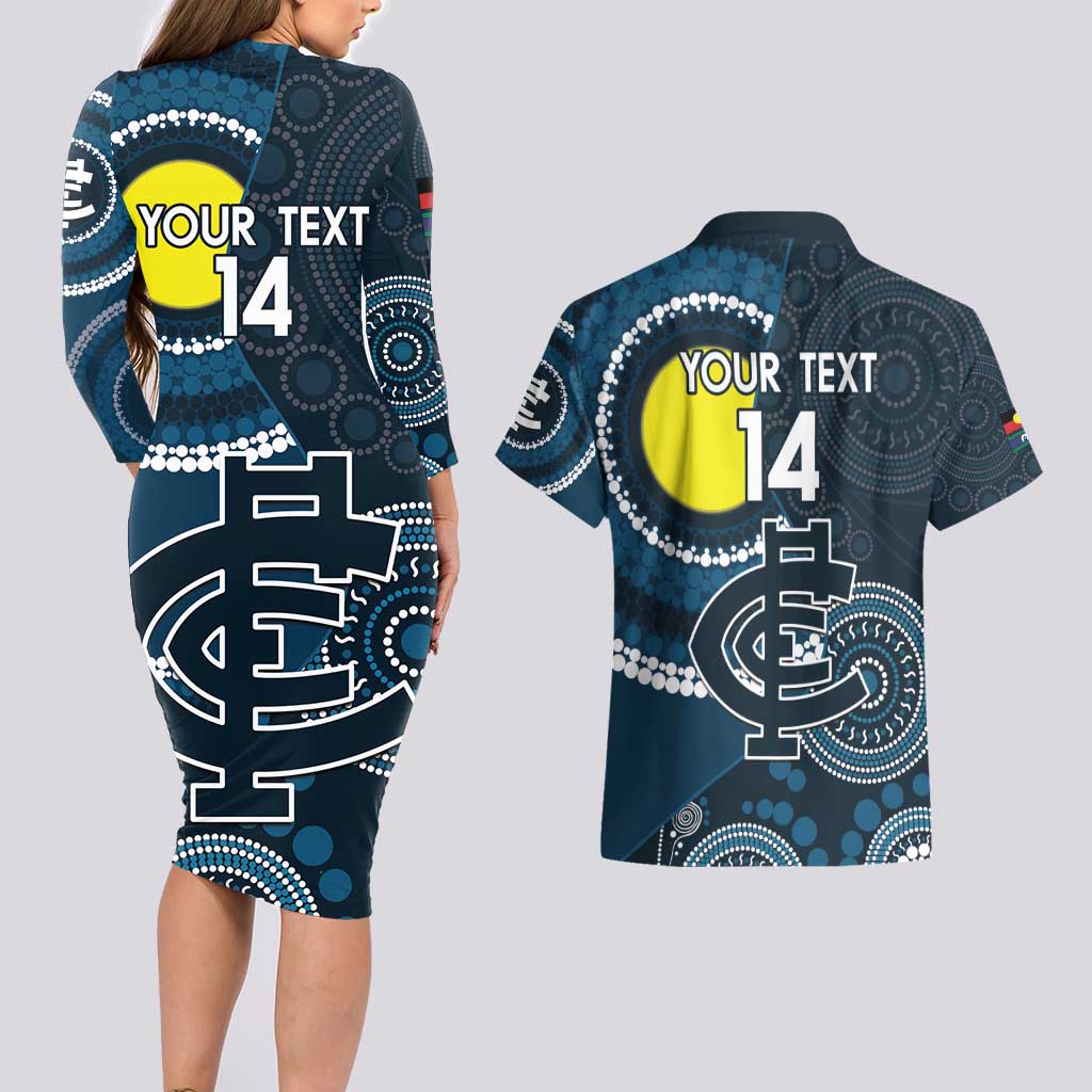 Custom AFL Carlton NAIDOC Week Couples Matching Long Sleeve Bodycon Dress and Hawaiian Shirt Keep The Fire Burning Indigenous Art