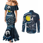 Custom AFL Carlton NAIDOC Week Couples Matching Mermaid Dress and Long Sleeve Button Shirt Keep The Fire Burning Indigenous Art