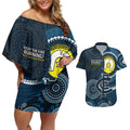 Custom AFL Carlton NAIDOC Week Couples Matching Off Shoulder Short Dress and Hawaiian Shirt Keep The Fire Burning Indigenous Art