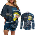 Custom AFL Carlton NAIDOC Week Couples Matching Off Shoulder Short Dress and Long Sleeve Button Shirt Keep The Fire Burning Indigenous Art