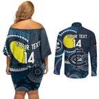 Custom AFL Carlton NAIDOC Week Couples Matching Off Shoulder Short Dress and Long Sleeve Button Shirt Keep The Fire Burning Indigenous Art