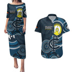 Custom AFL Carlton NAIDOC Week Couples Matching Puletasi and Hawaiian Shirt Keep The Fire Burning Indigenous Art