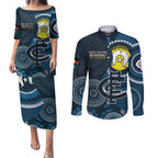 Custom AFL Carlton NAIDOC Week Couples Matching Puletasi and Long Sleeve Button Shirt Keep The Fire Burning Indigenous Art