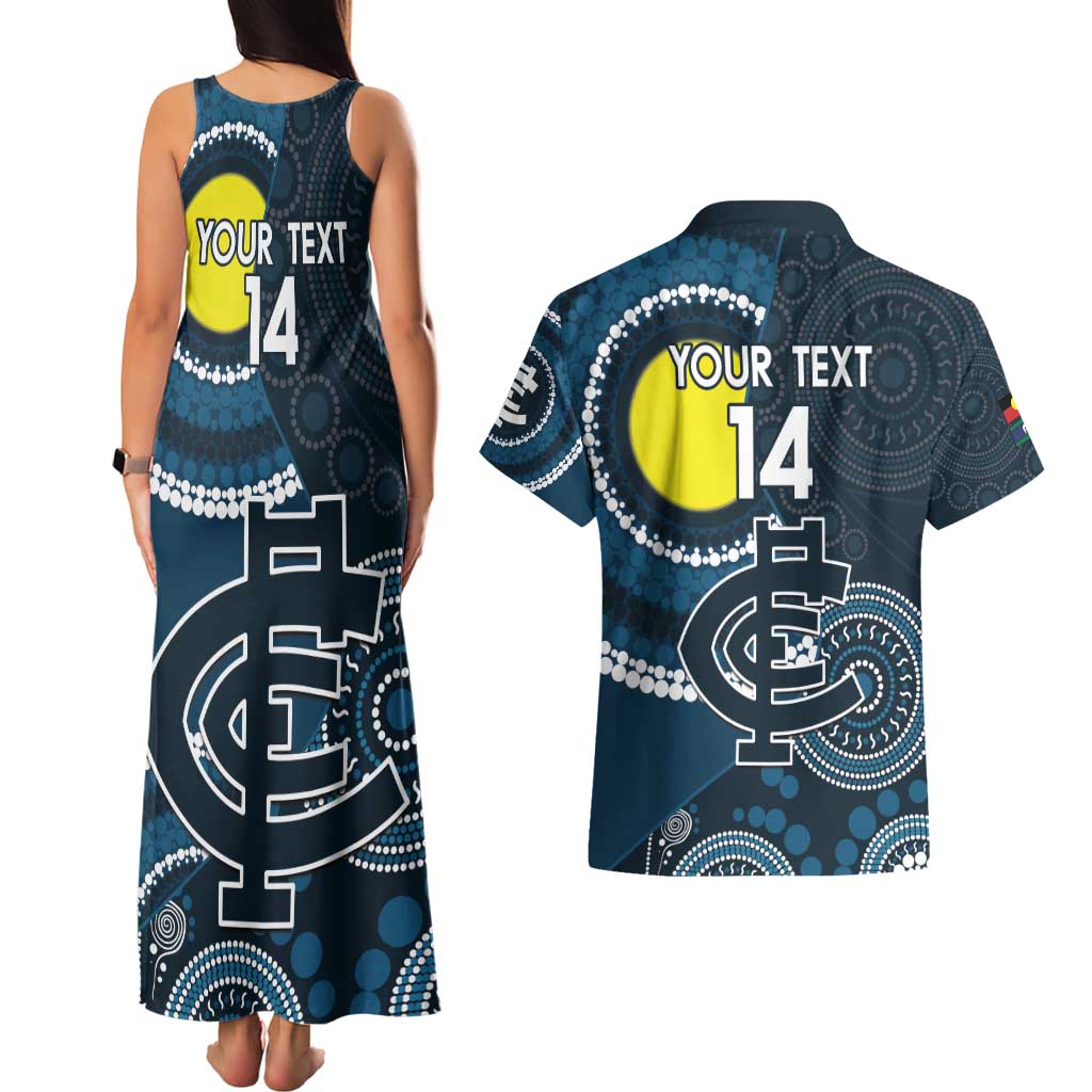 Custom AFL Carlton NAIDOC Week Couples Matching Tank Maxi Dress and Hawaiian Shirt Keep The Fire Burning Indigenous Art