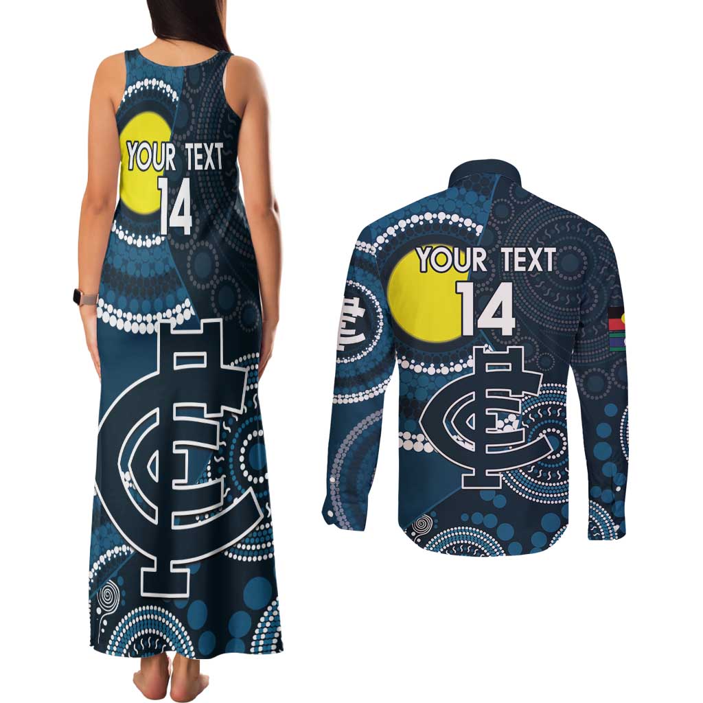 Custom AFL Carlton NAIDOC Week Couples Matching Tank Maxi Dress and Long Sleeve Button Shirt Keep The Fire Burning Indigenous Art