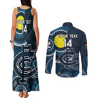 Custom AFL Carlton NAIDOC Week Couples Matching Tank Maxi Dress and Long Sleeve Button Shirt Keep The Fire Burning Indigenous Art