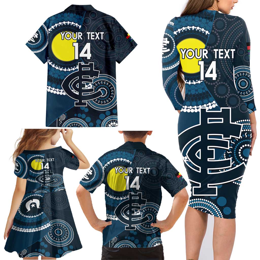 Custom AFL Carlton NAIDOC Week Family Matching Long Sleeve Bodycon Dress and Hawaiian Shirt Keep The Fire Burning Indigenous Art
