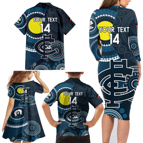 Custom AFL Carlton NAIDOC Week Family Matching Long Sleeve Bodycon Dress and Hawaiian Shirt Keep The Fire Burning Indigenous Art