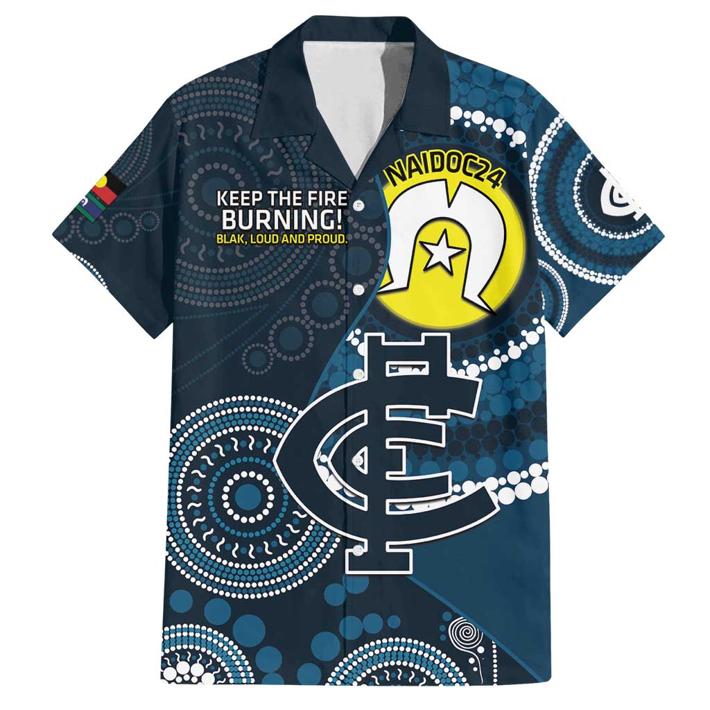 Custom AFL Carlton NAIDOC Week Family Matching Long Sleeve Bodycon Dress and Hawaiian Shirt Keep The Fire Burning Indigenous Art
