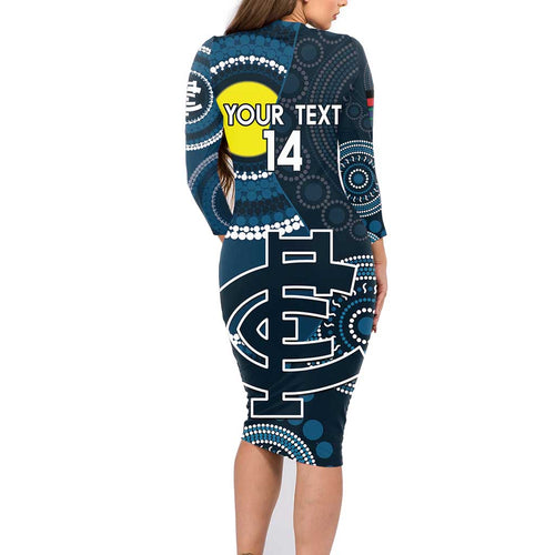 Custom AFL Carlton NAIDOC Week Family Matching Long Sleeve Bodycon Dress and Hawaiian Shirt Keep The Fire Burning Indigenous Art